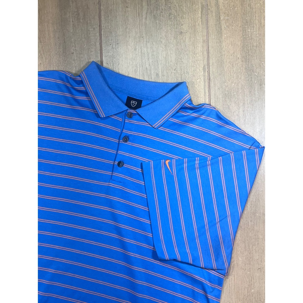 Nike Golf Mens XL Dri-FIT Striped Polo Shirt Blue Orange Short Sleeve VINTAGE